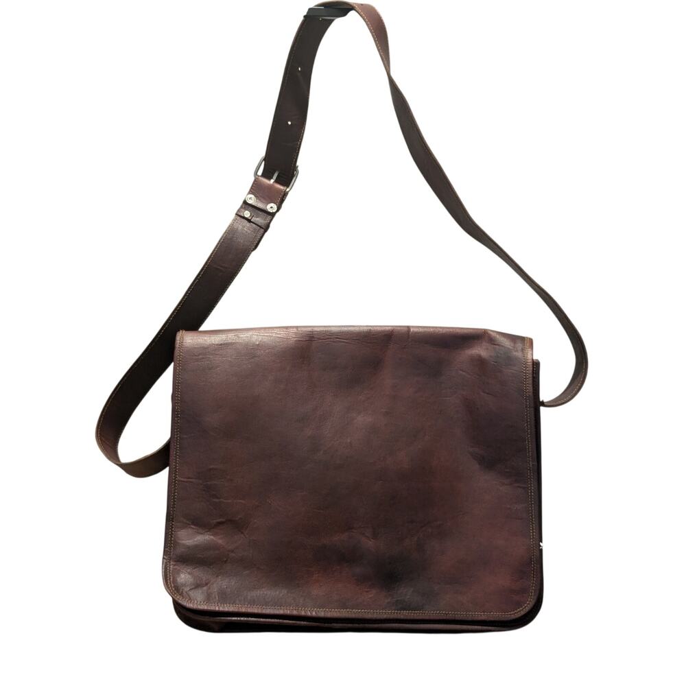 Brown No Fabric Content Canvas Lined Shoulder Strap Brief Bag